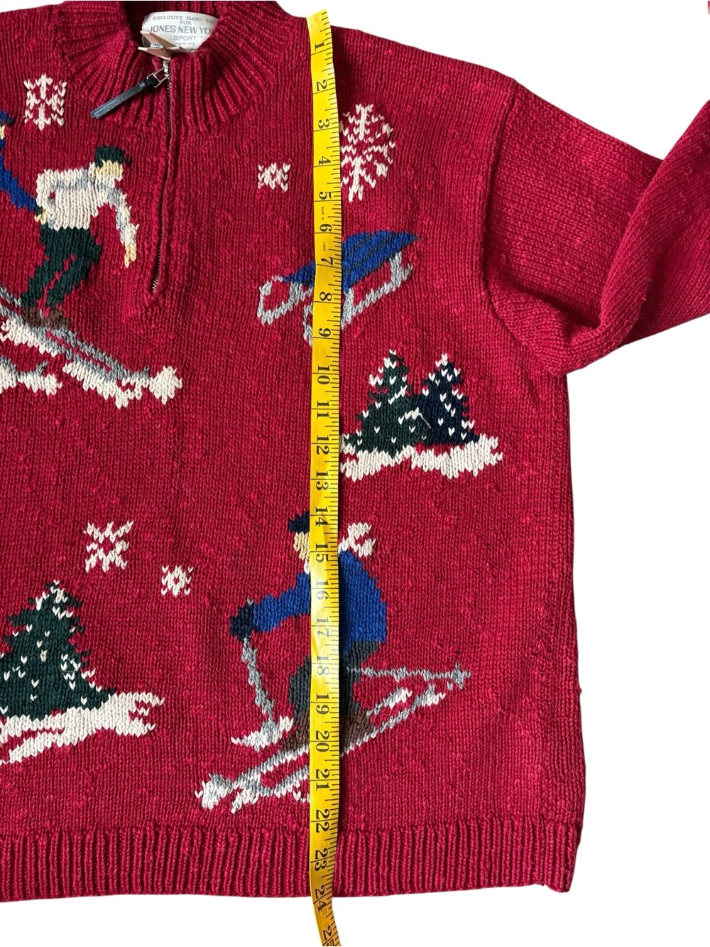 Vintage Jones New York Sport Ski Sweater Red Quarter-Zip Petite Medium 90s Y2K - Picture 10 of 12